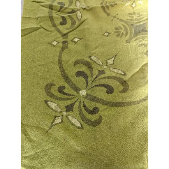 Vintage Avocado Green Shimmering Gold coverlet bed Rectangle Linen Hemmed 48x60 - Picture 1 of 10